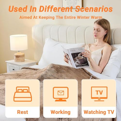 Electric Blanket Heated Queen, Soft Flannel 84"x90" Heating Blanket with 8 Hours Auto Off 10 Fast Heating Levels Machine Washable Sherpa Heated Blanket with Overheating Protection - color: Tan, size: Queen(84" x 90")