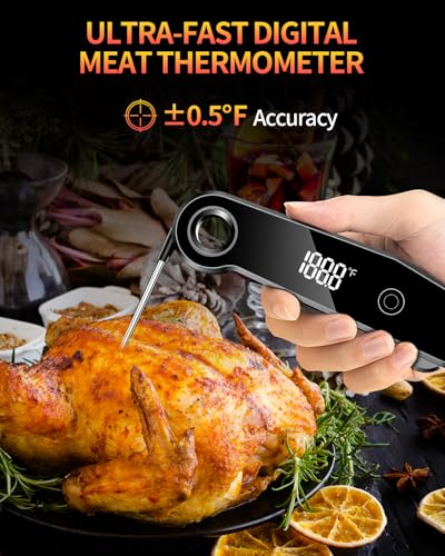 2026 Upgrade Meat Thermometer Digital for Cooking, 0.5s Instant Read Food Thermometer, ±0.5 ℉ Accuracy Kitchen Thermometer, Large LED Display, IP67 Waterproof for Grill, BBQ, Oven, Brewing, Baking - color: Black