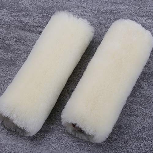 OGLAND 2 Pack Sheepskin Car Seat Belt Cover Pads | Wool Seatbelt Cushions - color: Cream White, size: Shearling Wool