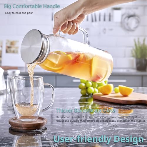 Bivvclaz 2 Pack 1.6 Liter 54 oz Glass Pitcher with Lid and Handle, Glass Carafe Water Pitcher for Hot/Cold Water, Iced Tea, Drinks, Coffee, Juice and Homemade Beverage - color: Clear, size: 54 Ounces (2 Pack)