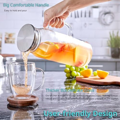 Bivvclaz 2 Pack 1.6 Liter 54 oz Glass Pitcher with Lid and Handle, Glass Carafe Water Pitcher for Hot/Cold Water, Iced Tea, Drinks, Coffee, Juice and Homemade Beverage - color: Clear, size: 54 Ounces (2 Pack)