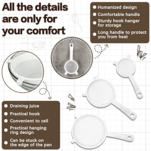Skyley 3 Pcs Plastic Nylon Mesh Kefir Fine Strainer Set, 3 In, 4 In, 5.5 In | Plastic Flour Colander with Handle Nylon Kefir Food Strainers Flour Sifter for Baking Kitchen Tea Juice Pasta - size: 3 Inch, 4 Inch, 5.5 Inch