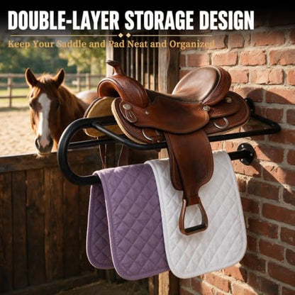6 Pack Wall Mounted Saddle Racks with Pad Bar, Heavy Duty Saddle Pad Rack