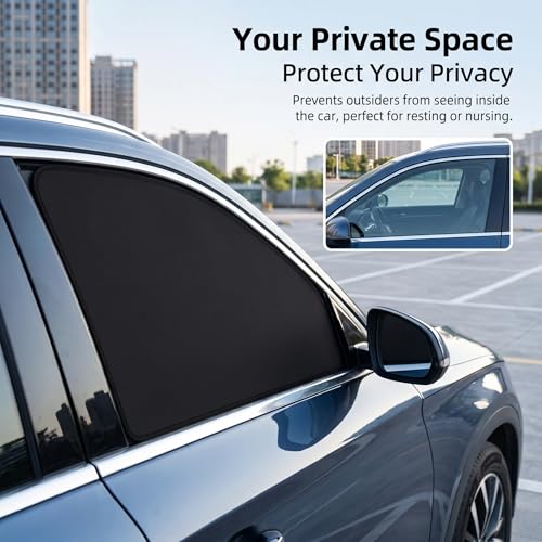4 PCS Car Side Window Sun Shade, Sunproof Heat Insulation Car Window Shades, Portable Adsorption Front Rear Privacy Protection Cover, Universal for Most Vehicles (Black) - color: Black