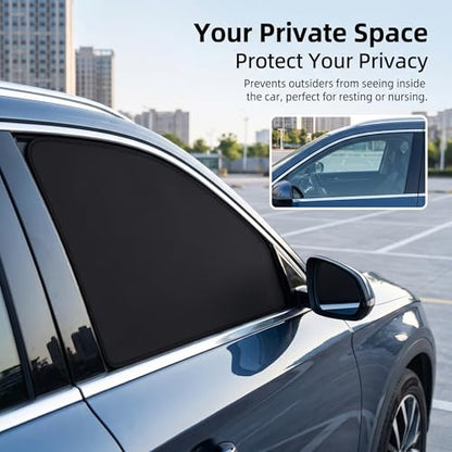 4 PCS Car Side Window Sun Shade, Sunproof Heat Insulation Car Window Shades, Portable Adsorption Front Rear Privacy Protection Cover, Universal for Most Vehicles (Black) - color: Black