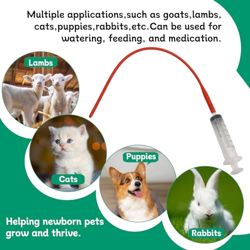 Lamb and Goat Kid Feeding Kit 2-Tube (16 FR), 1-Syringe 60ml Reusable Drench Goat Syringe for Lamb, Dog, Sheep,Piglet,Rabbit Feeding (16''L Red Tube)
