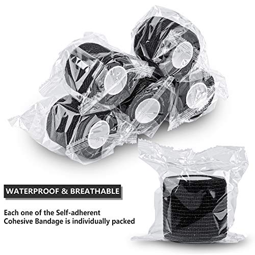 12 Pack Self Adherent Cohesive Wrap Bandages 2 Inches X 5 Yards, First Aid Tape, Elastic Self Adhesive Tape, Athletic, All Sports wrap Tape, Breathable Wound Tape, Bandage Wrap for Wrist, Ankle, Black - size: 12 Count (Pack of 1)