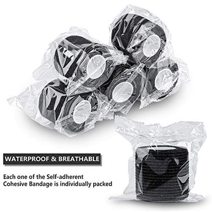 12 Pack Self Adherent Cohesive Wrap Bandages 2 Inches X 5 Yards, First Aid Tape, Elastic Self Adhesive Tape, Athletic, All Sports wrap Tape, Breathable Wound Tape, Bandage Wrap for Wrist, Ankle, Black - size: 12 Count (Pack of 1)