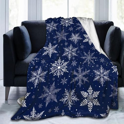 Winter Snowflakes Blue Fleece Blanket Lightweight Ultra-Soft Christmas Throw Blanket for Sofa Couch Bed Camping Travel - Super Soft Cozy Microfiber Blanket 50"X40" - color: Winter Snowflakes(blue), size: 50"x40"