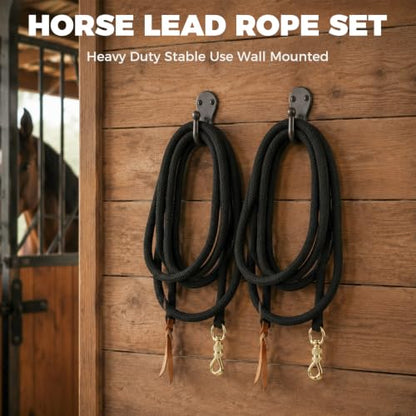 14 Feet Lead Ropes for Horses, Heavy Duty Horse Training Lead with Leather Popper End and Brass Swivel Snap, Soft Comfort Grip, Daily Horse Tack, 13/20" Diameter, Black
