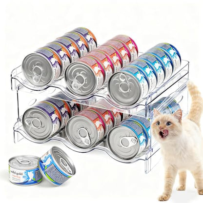Cat Food Can Organizer 2-Tier Hold 36 Cans 3.5oz Transparent Cat Can Rack - size: 2 Layers