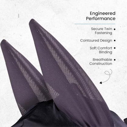 FlyGuard Pro Stretch Fly Mask with Ears | Extra Full Size | Ultra‑Comfort Fit | 3D Dome Eye Mesh | 70% UV Blocking, Breathable Stretch Fabric | Full‑Coverage Fly & Midge Protection - Jet Color - size: Extra Full