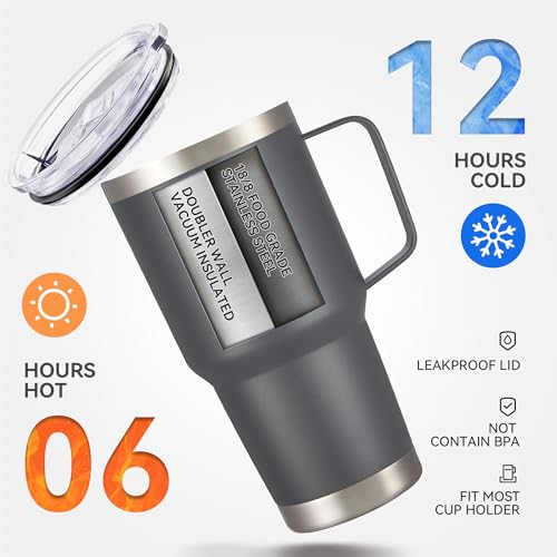 30 oz Stainless Steel Tumblers Bulk with Handle and Lid, 4 Pack - color: Gray