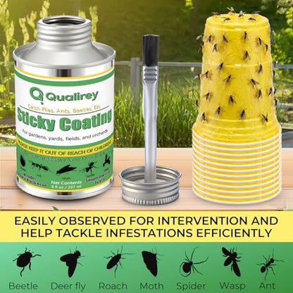 Qualirey Sticky Coating Trap with Brush and 12 Pcs Plastic Cup, Gnat Bug - style: Gnat Bug