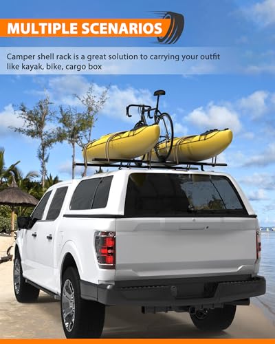 MELIPRON Heavy Duty Truck Topper Roof Rack for Truck Cap, 500LB Capacity | 50" Aluminum Ladder Rack Fit Camper Shell and Truck Caps, Ideal for Kayaks, Canoes, Camping Gear and Outdoor Adventure - size: 50"