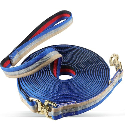 26FT Horse & Dog Training Leash - Lunge Line with 360° Swivel Snaps - color: Royal Blue/Red/Black