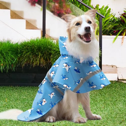 NACOCO Large Dog Raincoat Adjustable - Pet Shark Water Proof Clothes Lightweight Rain Jacket Poncho Hoodies with Strip Reflective Blue (M, Blue Shark) - color: Blue Shark, size: Medium (Pack of 1)