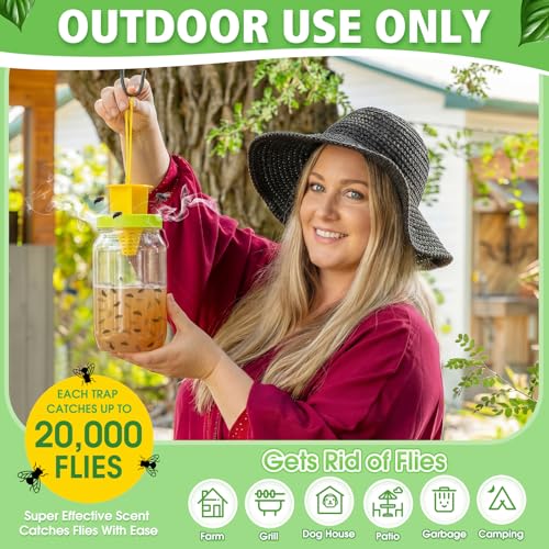 8 Pack Fly Traps Outdoor, Reusable Fly Catcher Bottles with Bait Hanging Flies Traps with Non-Toxic Dissolvable Bait Refills for Flying Insect Drain Patio Garden Yard Barn Outdoor