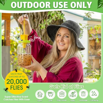 18 Pack Fly Traps Outdoor, Reusable Fly Catcher Bottles with Bait Hanging Flies Traps with Non-Toxic Dissolvable Bait Refills for Flying Insect Drain Patio Garden Yard Barn Outdoor