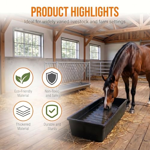 6 Pcs Water Trough 48 Quart / 12 Gallon Horse Trough Livestock Water Troughs 39 inch Plastic Goat Feeder Trough Farm Animal Feeding for Chicken Sheep Pig and Cattle