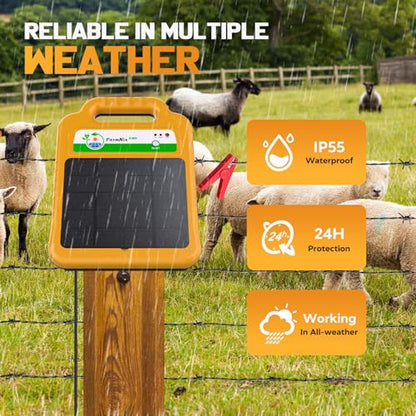 Solar Electric Fence Kit for Livestock,10 Miles Fence Charger - color: Yellow