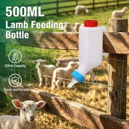 Lamb Bottle Goat Nipples 500ml Baby Goat Nursing Bottles & Replacement Nipples Hang Upside Down Livestock Milk Bottle Bottles for Fawns Sheep (4pcs Bottles & 4pcs Nipples) - color: 4pcs bottles & 4pcs nipples