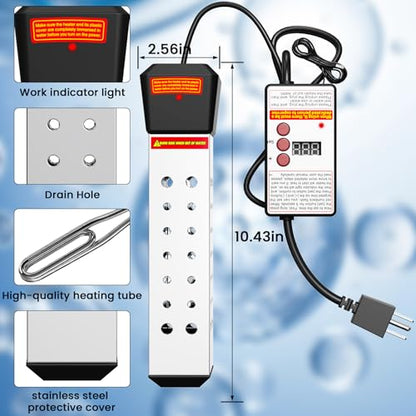Immersion Water Heater, 2000W Portable Pool Heater with Thermostat & Auto Shut-Off, Electric Bucket Heater with Protective Cover for Inflatable/Above Ground Pools, Bathtub, Camping - Shiny Black - color: Shiny Black