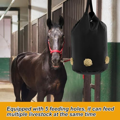 2 Pcs Hay Bags for Horses Slow Feed 1680D Oxford Net,5 Holes | Large Holder for Horses Goats Sheep, Net Feed Holes Reduce Waste, Hanging Strap Included, Stable Barn Farm Outdoor Use