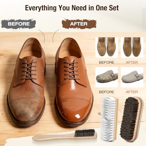 3Pcs Shoe Shine Kit, 2Pcs Horsehair Shoe Brush and a Suede Eraser - size: 3PCS