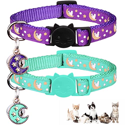 Baeuppit 2Pcs Breakaway Cats Collars Cat Collars for Boy & Girl Cats Adjustable Kitten Collars with Bell,Purple+Teal - color: Purple+Teal, size: 7.0-10.7''