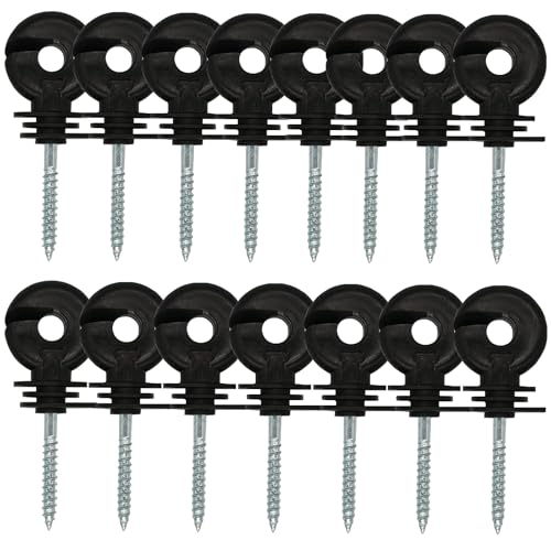 15 Pack Electric Fence Insulator Black Screw-in Nail Insulators Fence Post Insulator Ring Holder for Electric Fence Polywire Electric Fencing Aluminum Wire Poly Wires Garden Wooden Posts Stakes