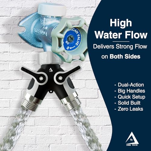 DBR Tech® Hose Splitter 2 Way, Heavy Duty Metal Connector, Two Way Garden Hose Splitter, High Flow Spigot Faucet Bib Adapter, Solid Double Y Shut Off Valve for Outdoor Gardening Hoses, Grey - color: Gray