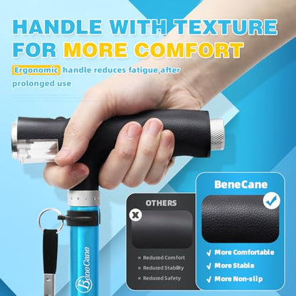 BeneCane Walking Cane for Women Folding Cane for Men with Two Led Lights Quad Cane with Stable Base Lightweight and Adjustable Walking Stick - color: Blue