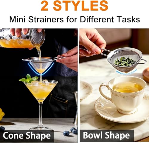 Small Fine Mesh Strainer Set, Stainless Steel Mini Sieve, Bar Strainer for Cocktail, Juice, Coffee, Tea Strainer for Loose Leaf Tea, Mini Sifter for Matcha, Flour, 2 PCS