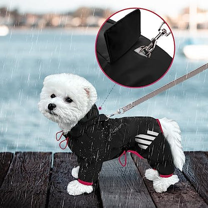 Dog Raincoat, Waterproof Dog Rain Jacket with Hood, Dog Rain Coat with Leash Hole, Reflective Strap for Small Medium Dogs, Lightweight Puppy Clothes(Black,L) - color: Black, size: L(Back Length15'')