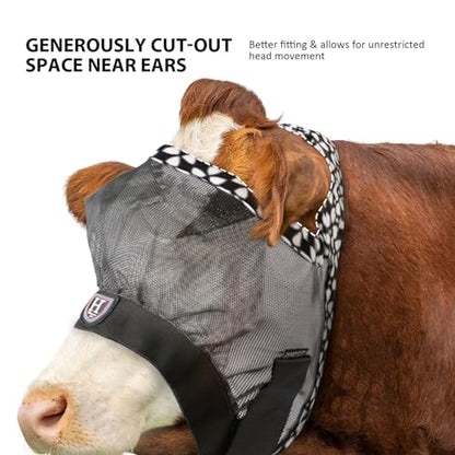 Harrison Howard Cattle Livestock Fly Mask Breathable Mesh Padded Edging with Fun Patterns Large Spacing Forelock Opening Design Adjustable Fit for Cattle Deep Grey - color: Deep Grey