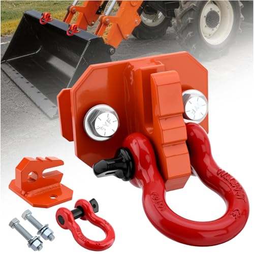 Tractor Bucket Grab Hook with 5/8" D-Ring Shackle 2 Pack | Heavy Duty Bolt On Tow Hook Mount with Orange Plate,Max Tow Capacity 10,000 lbs,For Tractors, Loaders,Trailers,RVs - color: Black & Orange
