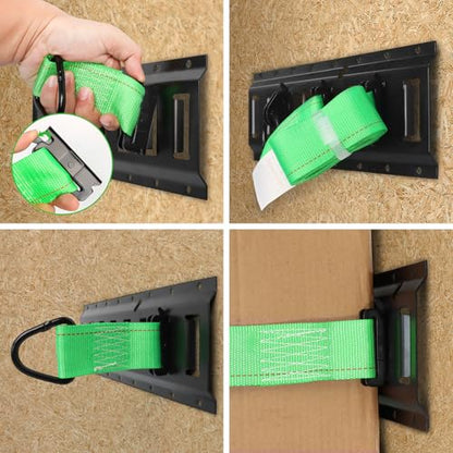 E Track Tie-Down Rail Kit, Trailer Tie Downs, 31 Pcs Set Etrack kit | 4 Rails, 4 Rope Tie Offs, 4 O Ring Anchors, 2 10ft Straps, Securing Accessories for Garages, Vans, Trailers, Cargo (Green) - color: Green