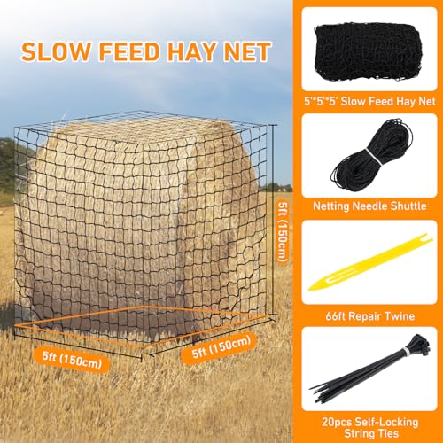 Large Round Bale Hay Net for Horses&Goats-Knotless Slow Feeder Hay