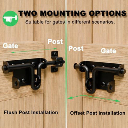Heavy Duty Slide Bolt Gate Latch for Wooden Fence, 2 Way Barn Door Latch with Padlock Hole, Offset and Flush Mounted Gate Latch for Outdoor Gates/Yard Fence/Shed Door, Black, 3 Pack