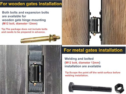 Heavy Duty Gate Hinges,7in,1100lbs Capacity,Thick Solid Steel | Built in Roller Bearing Hinges for Wood & Metal Gates, 90°Inward/Outward Smooth Swing, Bolt/Weld On Fence/Barn/Driveway,2Pack - size: Large-ZJ