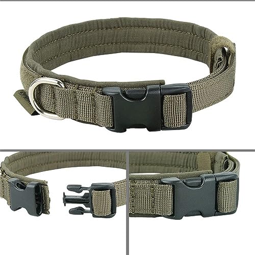 EXCELLENT ELITE SPANKER Military Nylon Small Puppy Dog Collar with Padded | Tactical Adjustable Pet Collar Heavy Duty Quick-Release & Lightweight No-Choke for Small Medium Breeds with Patches - color: Ranger Green, size: S-(13.4"-17.7")