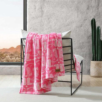 Wrangler - Plush Fleece Throw Blanket, Super Soft Bedding, Yellowstone-Inspired, Dorm Room Essentials, 50x60, Knockin Boots Pink - color: Knockin Boots Pink, size: 50" x 60"