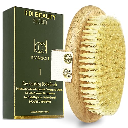 ICANdOIT Dry Brushing Body Brush-Boar Bristles Dry Skin Brush,Exfoliating Massage Brush for Cellulite and Lymphatic,Improve Circulation,Stop Ingrown Hairs,Reduce Acne,Soften Skin