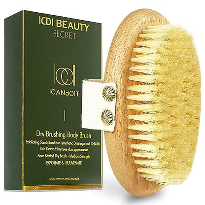 ICANdOIT Dry Brushing Body Brush-Boar Bristles Dry Skin Brush,Exfoliating Massage Brush for Cellulite and Lymphatic,Improve Circulation,Stop Ingrown Hairs,Reduce Acne,Soften Skin
