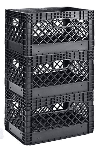 Muscle Rack PMK24QTB-3 24 quart 3 Pack black Heavy Duty Rectangular Stackable Dairy Milk Crates , 11" Height, 19" width