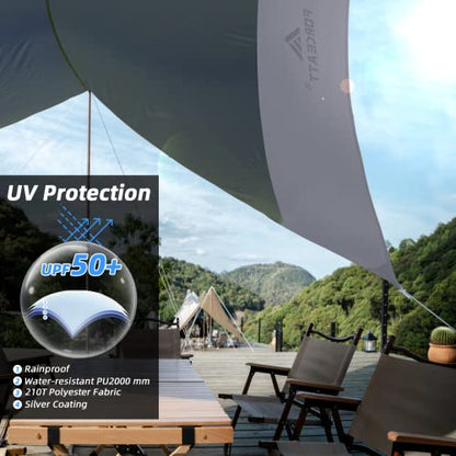 Forceatt 12x14FT Waterproof Anti-UV Camping Tarp with 2 Poles (UPF50+), Lightweight Sun Shelter for Car, Tent, Hammock in Hiking, Backpacking, Garden and Traveling - color: Dark Blue