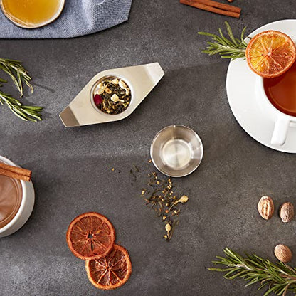 RSVP International Tea Strainer Collection, Strainer & Drip Cup - size: 5" Width, Includes Drip Cup