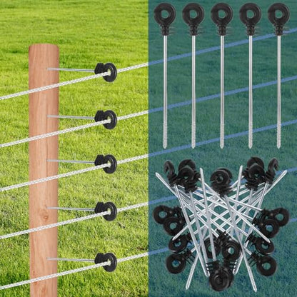 50 Pack Electric Fence Wire Insulator Stand Off Screw in Insulator Black Fence Post Insulator Wooden Post Wire Insulators for Tape Rope Electric Wire Animal Agricultural Garden