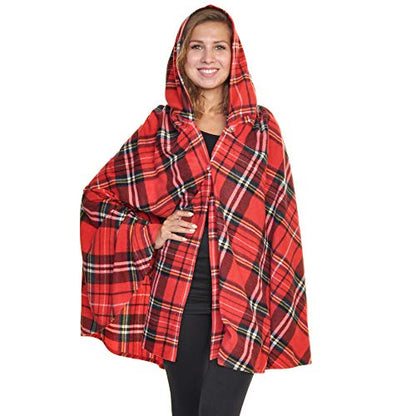 Angelina Women's Cozy Fleece Wearable Blanket or Blanket with Slipper Set - color: Christmas Checker Wearable Blanket, size: One Size Fits Most